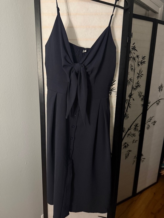 Dresses & Skirts - Tie-Front Navy Midi Dress with Adjustable Straps